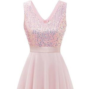 New Meetjen Women's Sequin Asymmetrical Handkerchief Hem Chiffon Party Dress